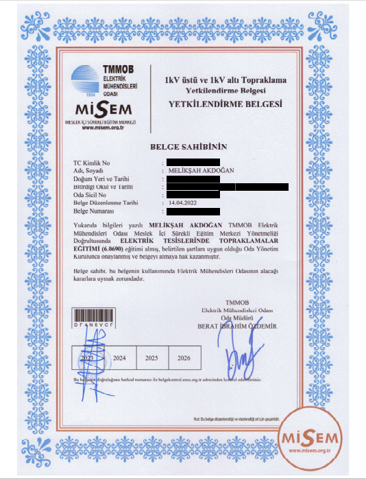 Topraklama(1kV Üstü ve Altı Yetkilendirme)